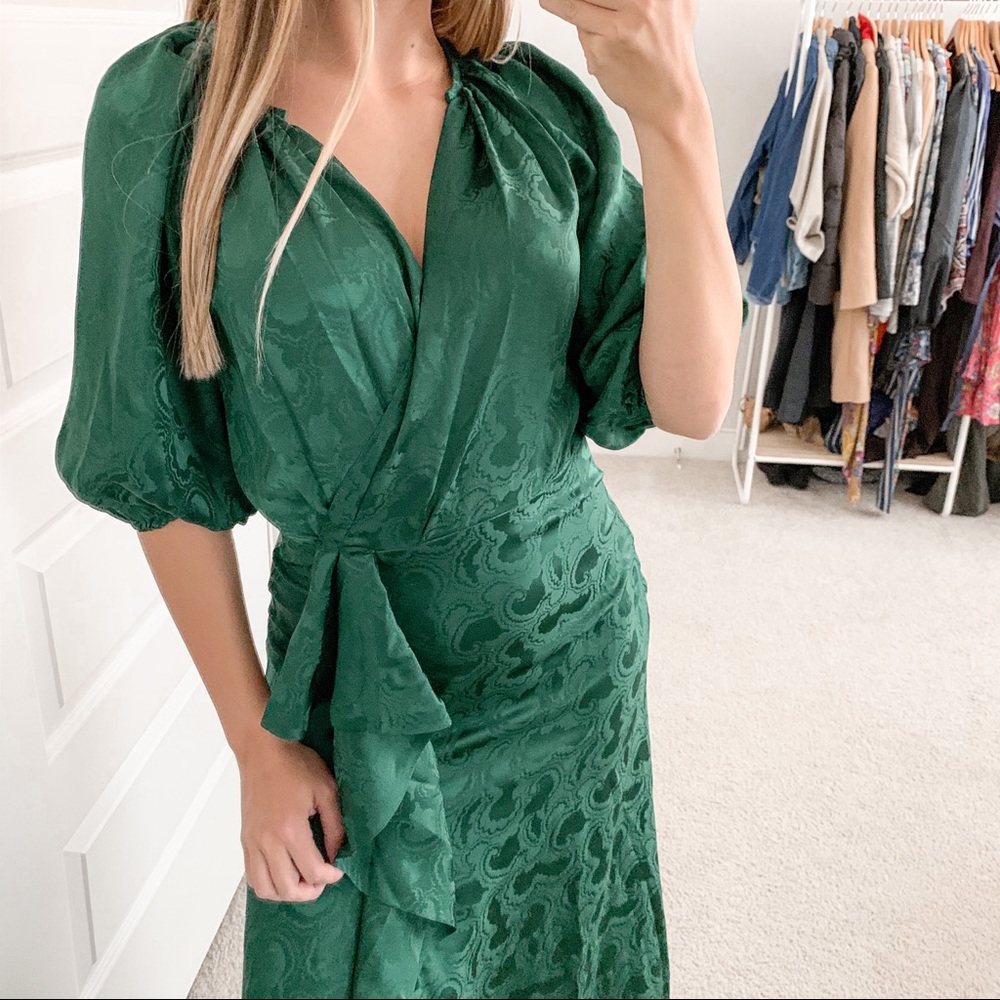 Saloni Draped Olivia Dress Forest Green - Picture 5 of 9
